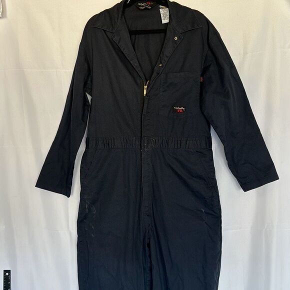 Walls FR Mens Coveralls Workwear Large Fire Resistant Jumpsuit Overall Navy Blue - Picture 2 of 9